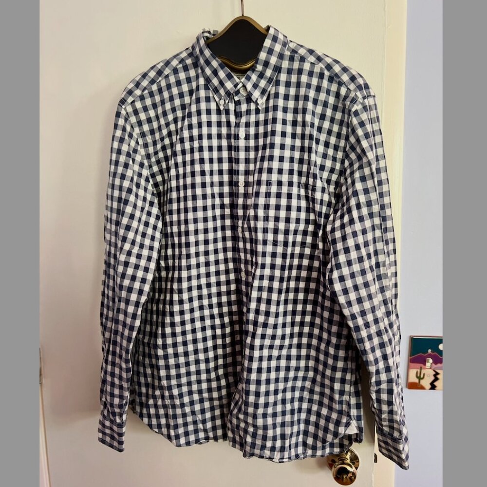 NWOT JCrew Men's Secret Wash organic cotton poplin shirt, Navy, XL